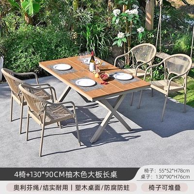 Giardino esterno Villa Sedie e tavoli Giardino Balcone all'aria aperta Ocio Arredamento da pranzo in rotino Set con tavolo in legno di plastica.